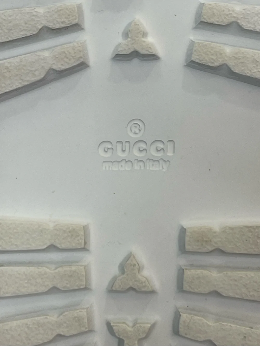 Gucci White Web Rubber Lug Slide Sandals
